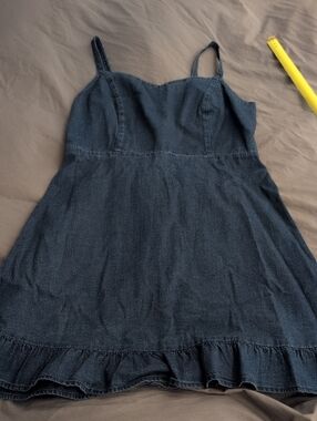 Denim Ruffle-Hem Sundress - Dark Blue Size Medium